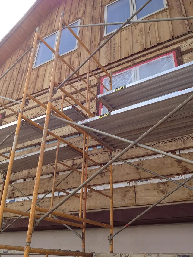 Scaffolding set up for cabin exterior work